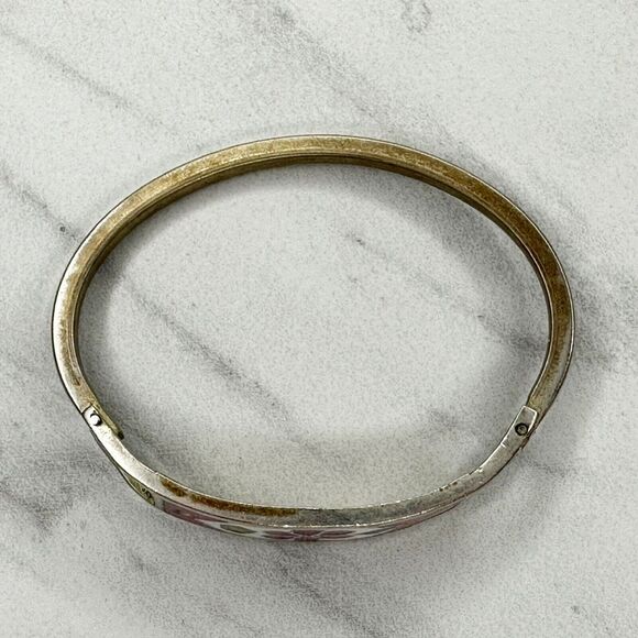 Vintage Silver Tone Abalone Shell Flower Inlay Hinge Child's Bangle ✨ - Picture 4 of 10